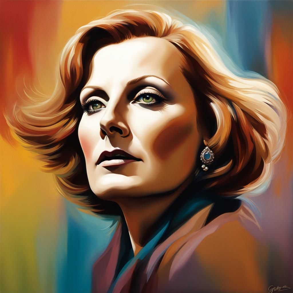 Greta Garbo Hyperrealistic Splash Art Portrait