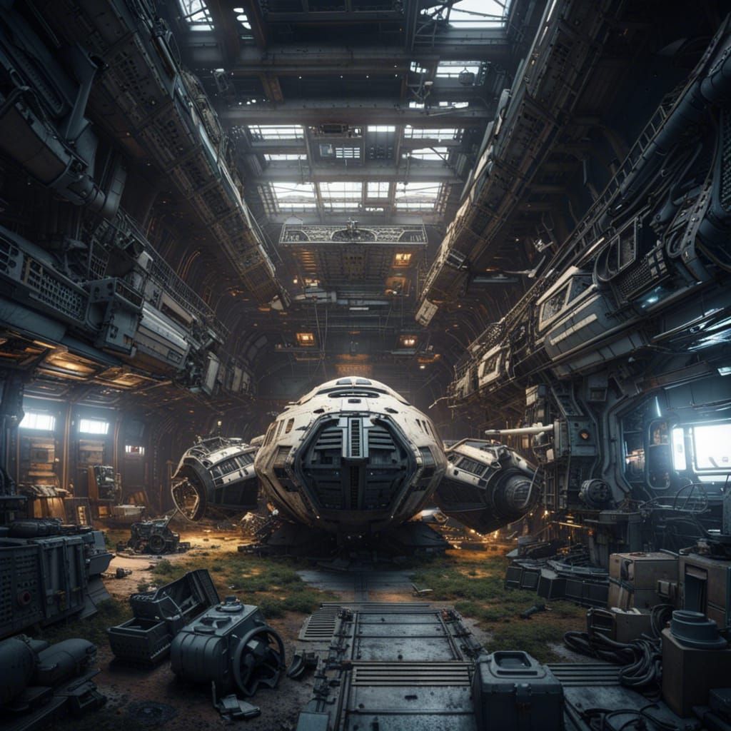 post-apocalyptic spaceship craft salvage yard