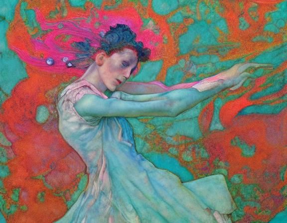 Haloed Dancer in Pastel Light: A Matte Painting