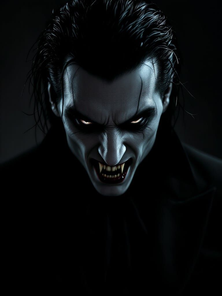 Suave Vampire with Piercing Eyes in Film Noir Style