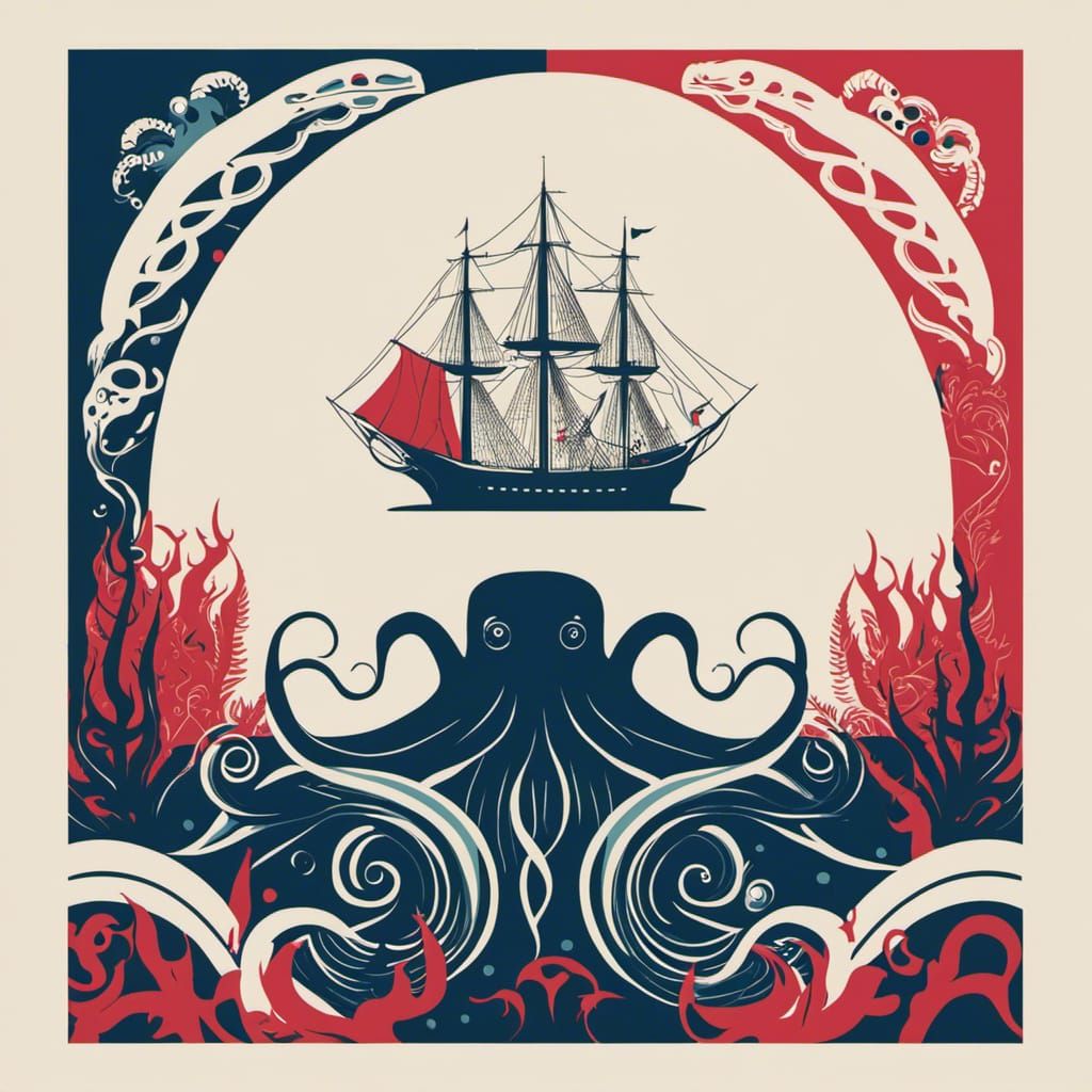 Minimalist Kraken with Nautical Motifs