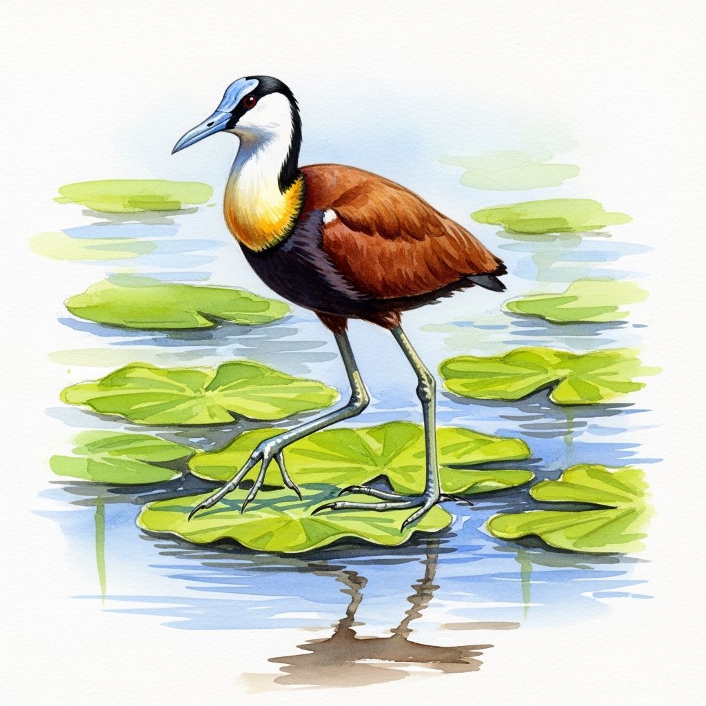 African Jacana Bird in Expressive Watercolor Style