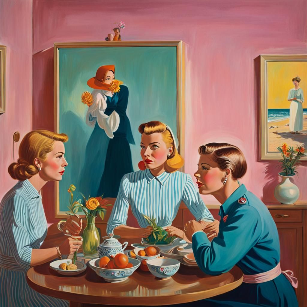 Family Love in 1950s Style, Hyperrealistic Art