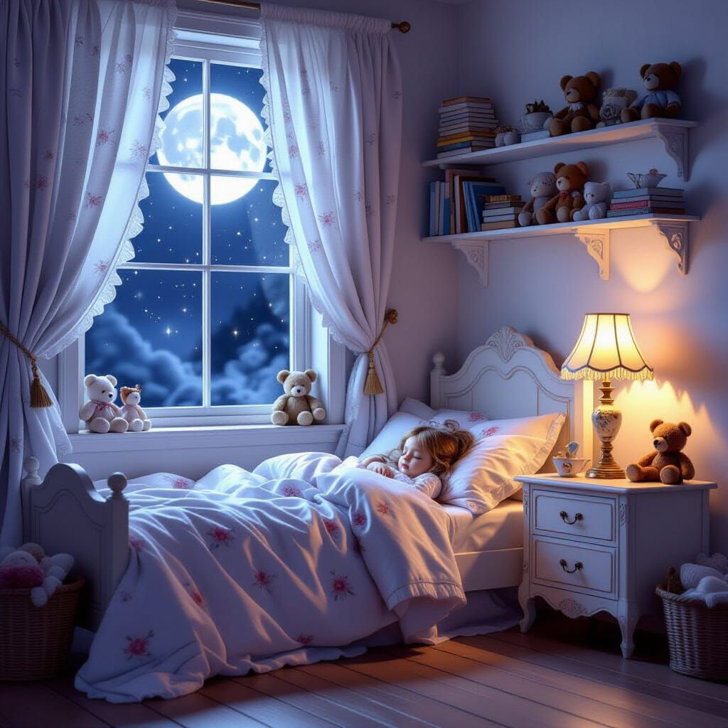 Magical Girl's Dream Bedroom in Moonlight