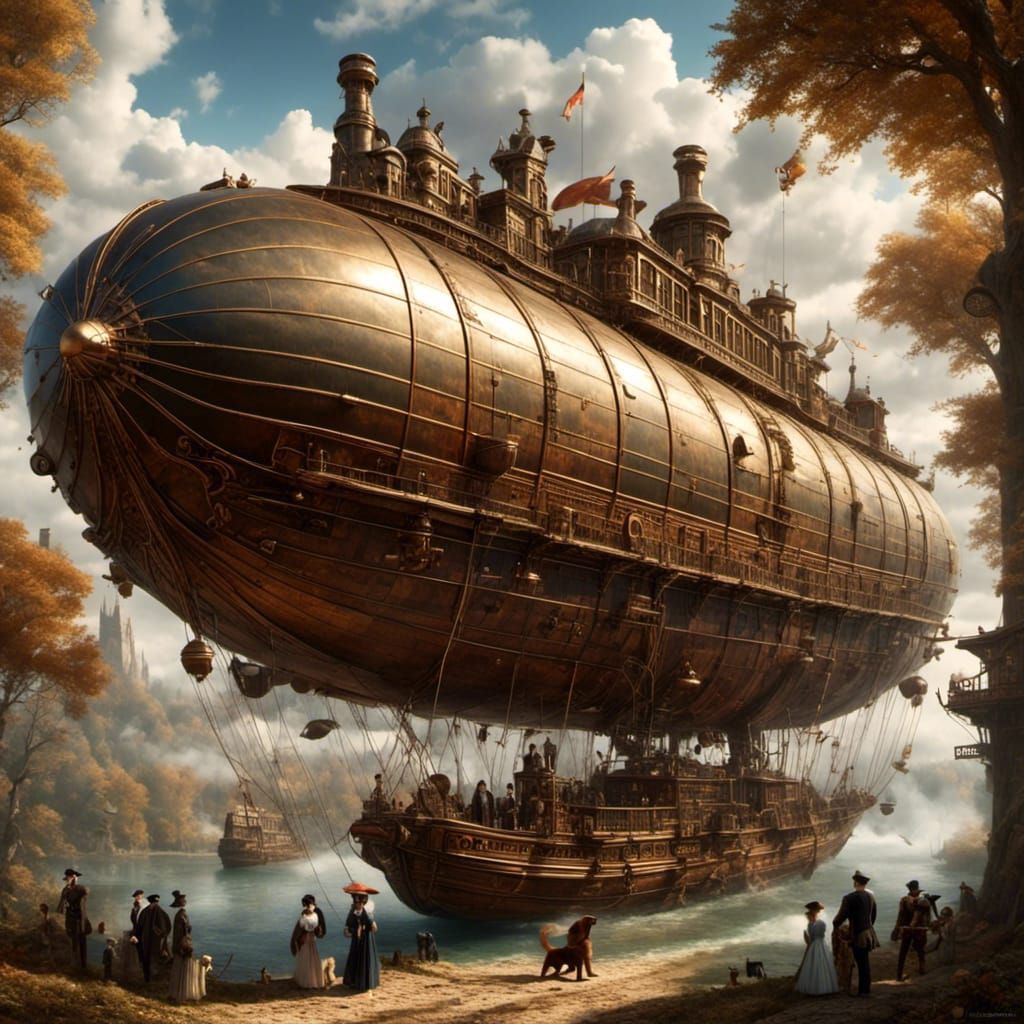 Ethereal Steampunk Zeppelin with Duke and Duchess