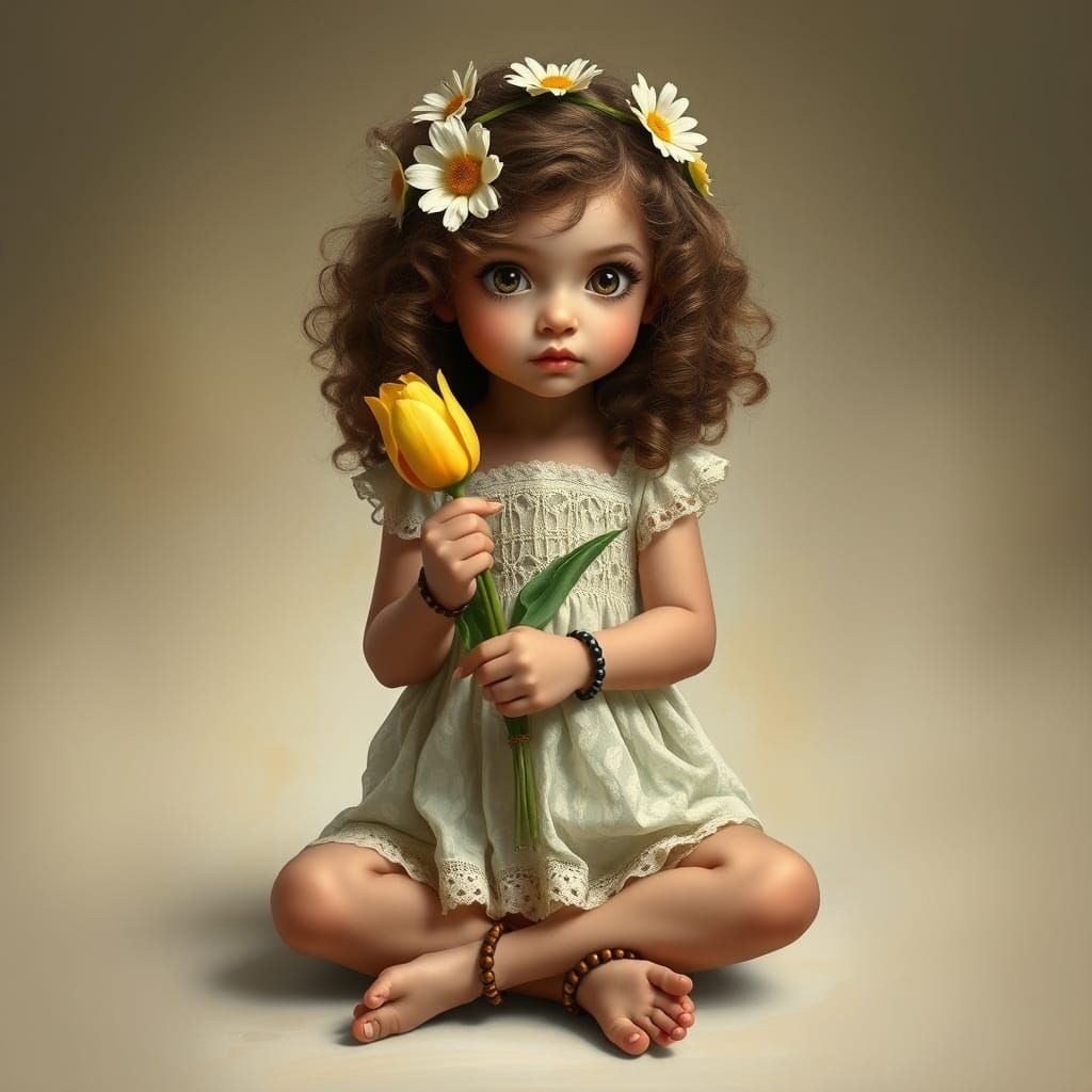 Curly Hair Girl with Tulip