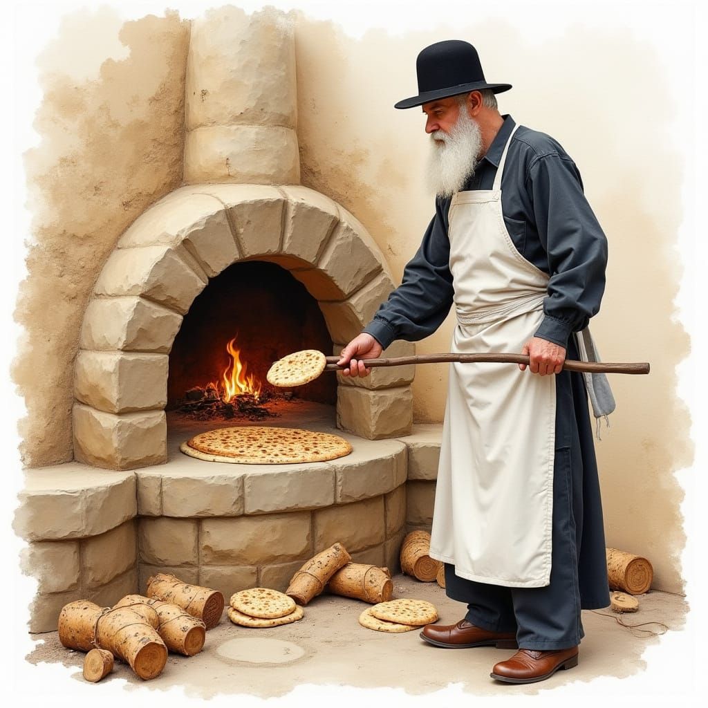 Elderly Haredi Jew in Traditional Clothing, Watercolor Paint...