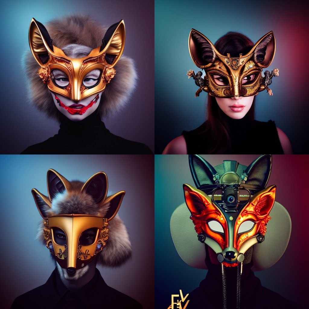 Cyberpunk Fox Mask Portrait in Floral Style