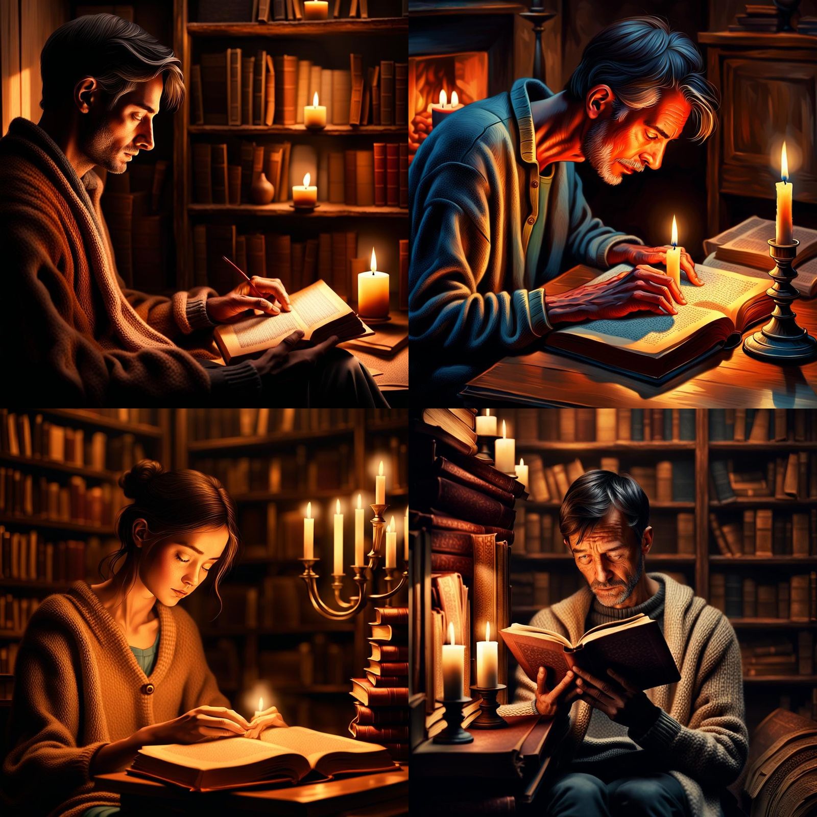 Person Immersed in Book in Cozy Library Scene