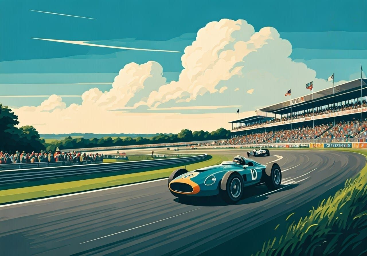 Classic Formula One Racing Poster Art of Silverstone Circuit...