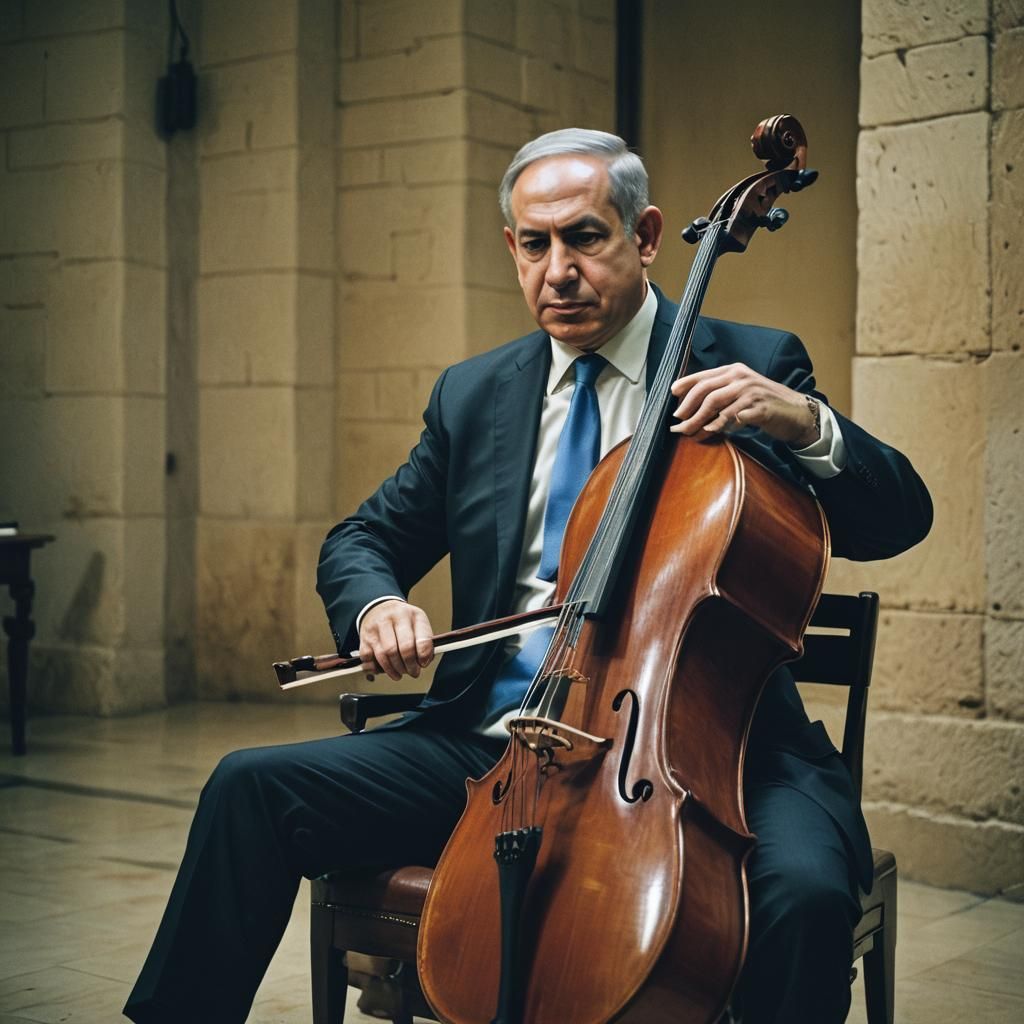 Cinematic Film Still of Man Playing Cello