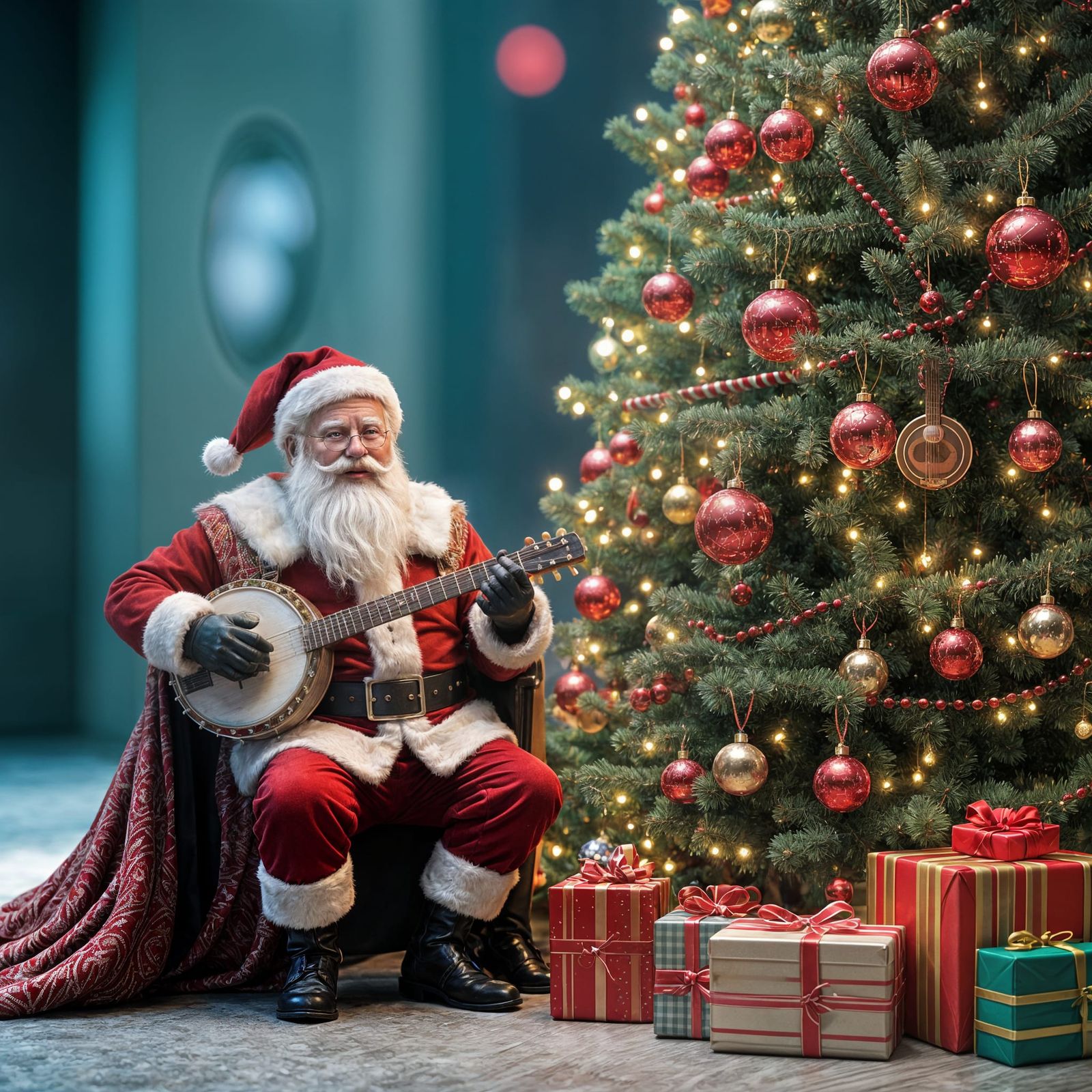 Santa Claus in Whimsical 3D Banjo Concert