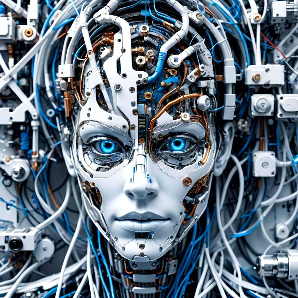 Futuristic Cybernetic Face with Blue Eye