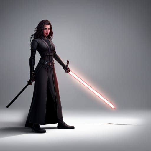 Female Sith Lord with Lightsaber in Hyperrealistic Style