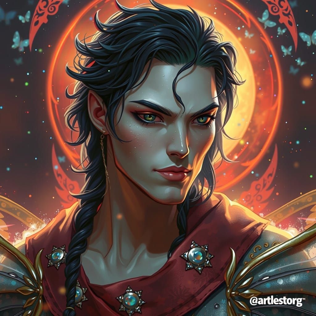 Glowing Firefly Amidst a Whirling Swarm of Light