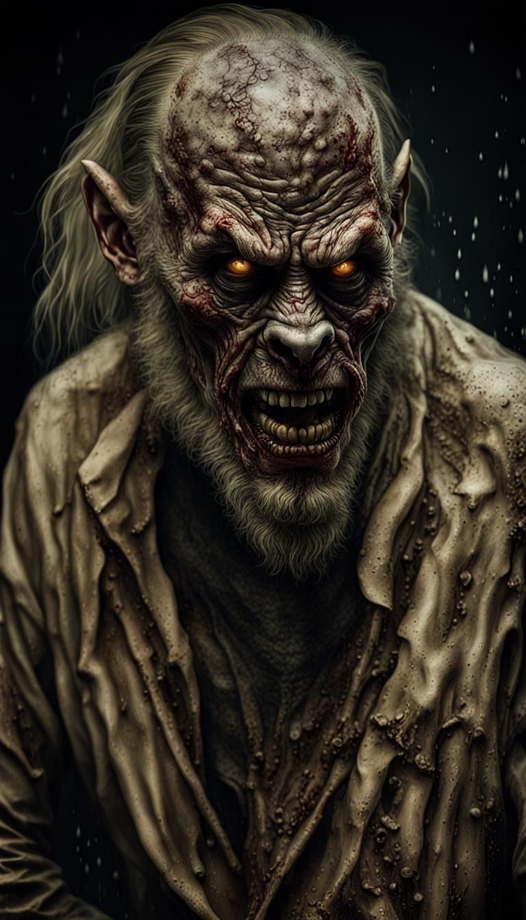 Hyperrealistic Zombie Wolfman Portrait in Graffiti Art Style