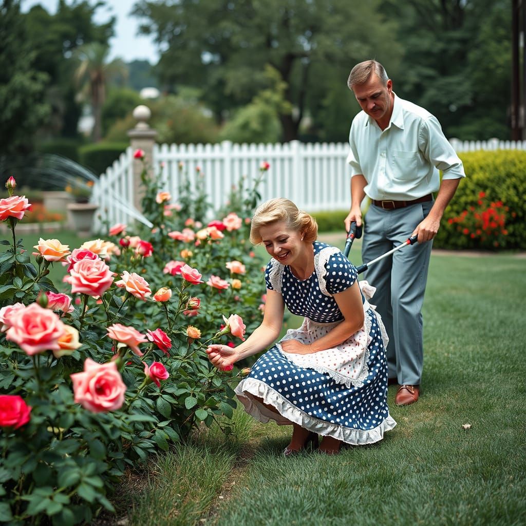 1950s Housewife in Garden, Slim Aarons Style
