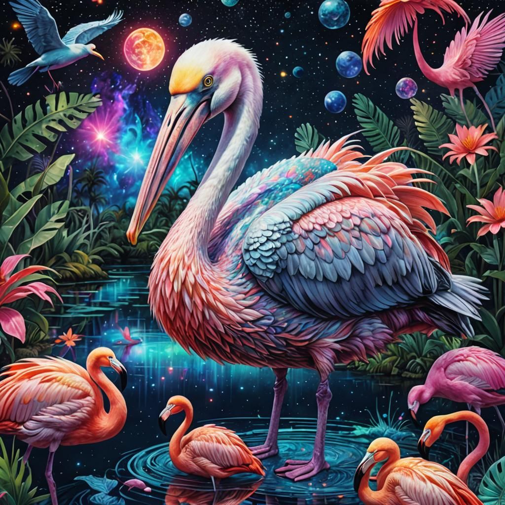 Hybrid pelican crossed with a flamingo 8k resolution hologra...