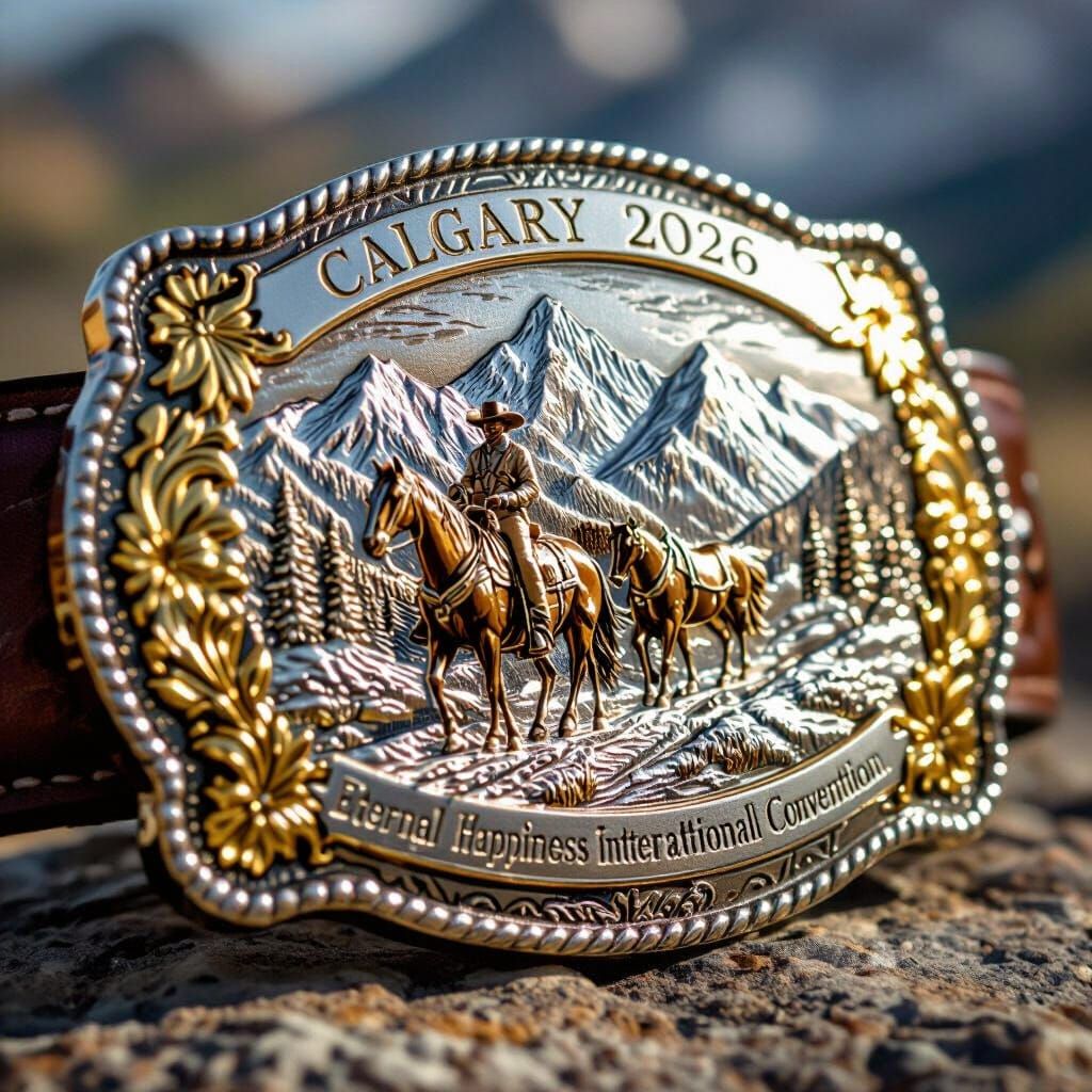 Ornate Silver and Gold Cowboy Belt Buckle with Calgary 2026 ...