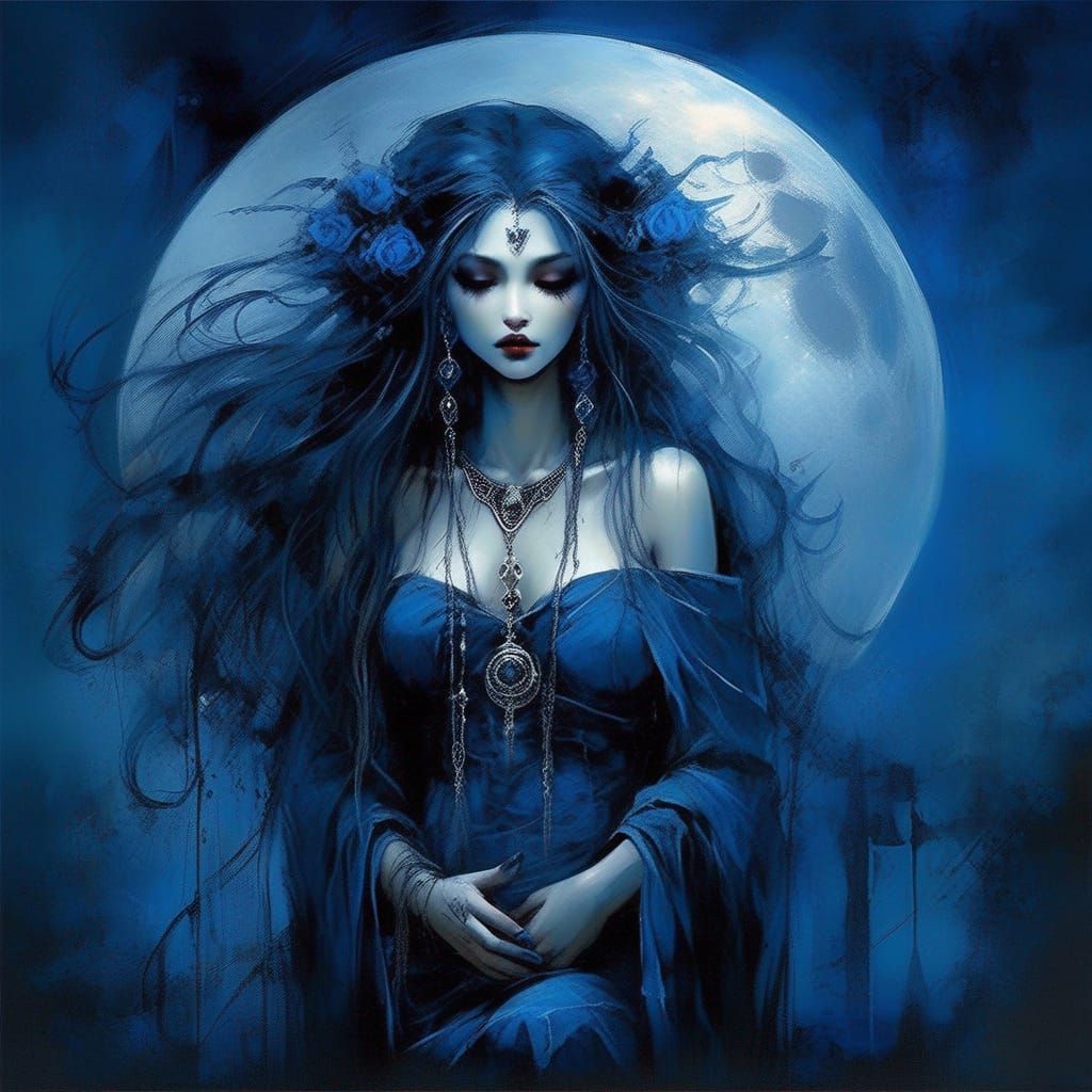 Gothic Moon Goddess in Dark Art Style