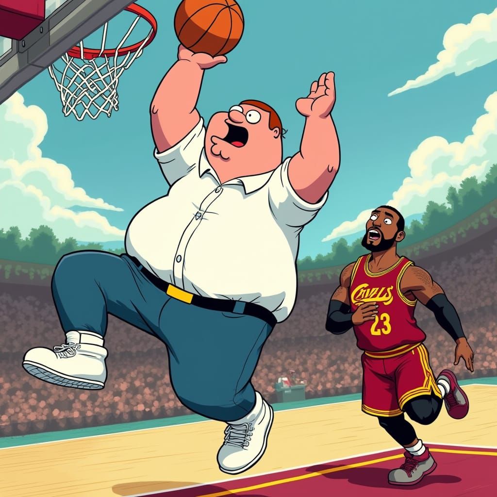 Peter Griffin Dunks on Lebron James in Vibrant Animated Styl...
