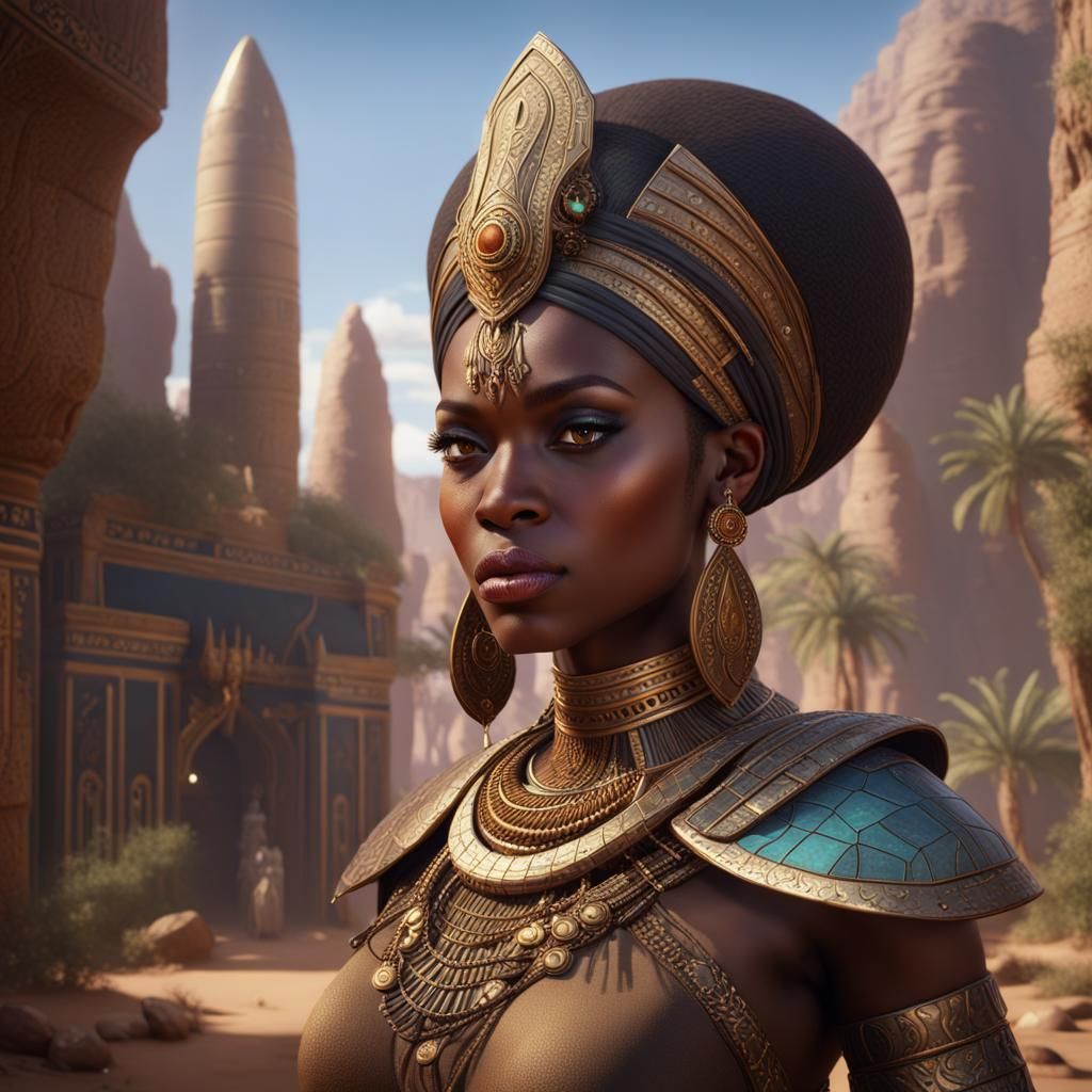 Detailed Matte Painting of a Nubian Princess