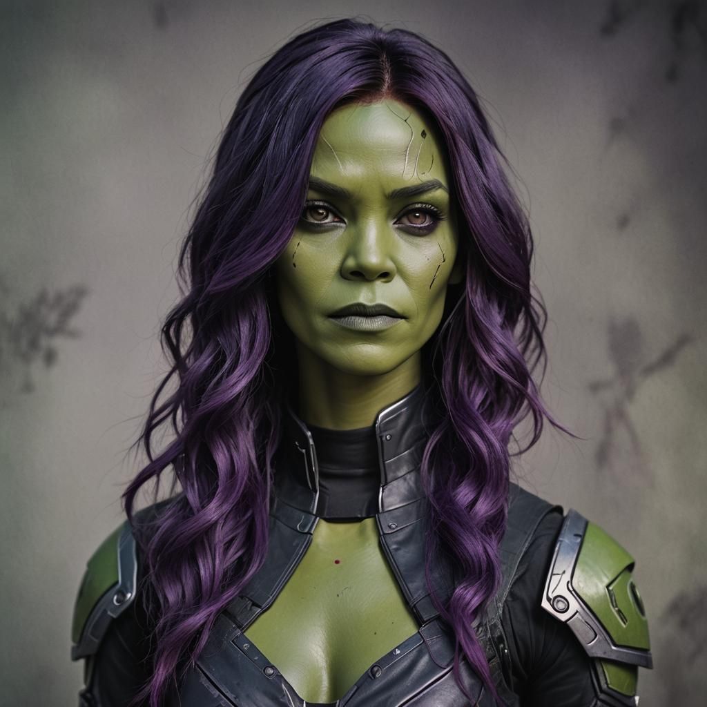 Cinematic Portrait of Gamora with Purple Hair