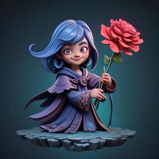 Smiling Man-Monster with Carnation: 3D Digital Art