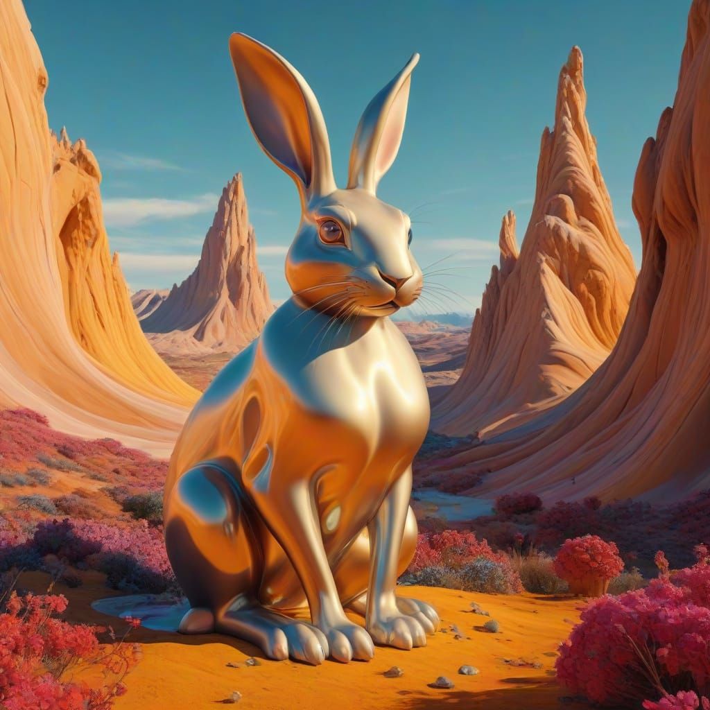 Surreal Rabbit in Dreamlike Landscape with El Greco-Inspired...