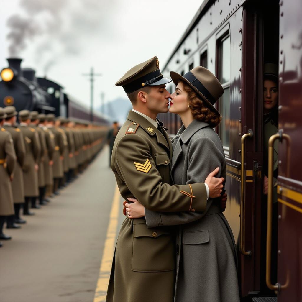 Soldier's Farewell Kiss in Stylized Realism