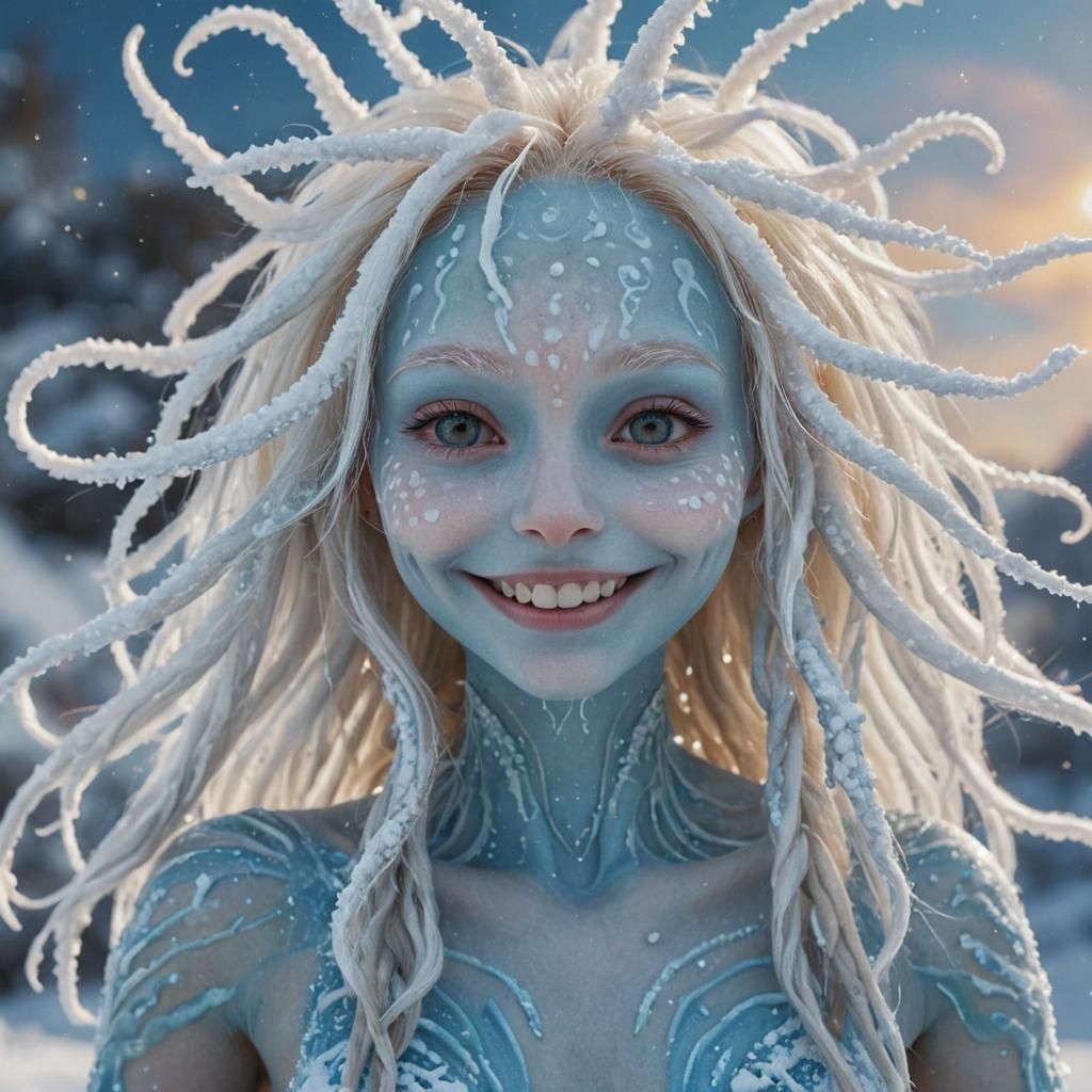 Cute Pacific Alien with Snow Hair: Digital Matte Painting