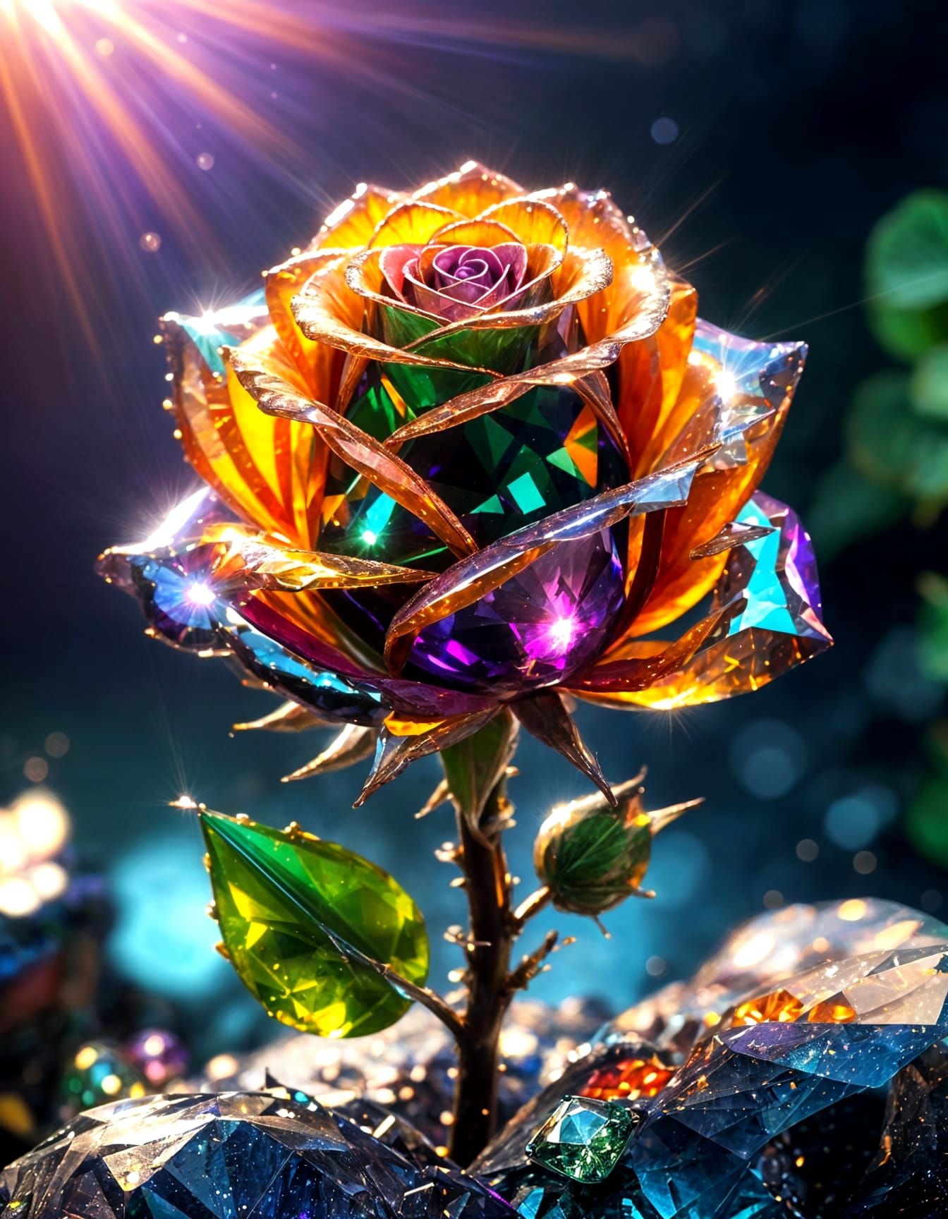 Ethereal Jewel on Obsidian Rock in Vibrant Photorealism