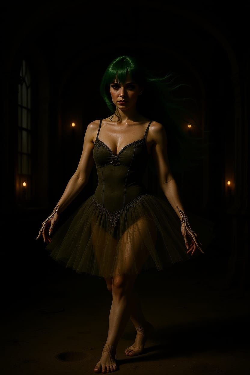 Ballerina Marionette Dancing in Abandoned Opera House