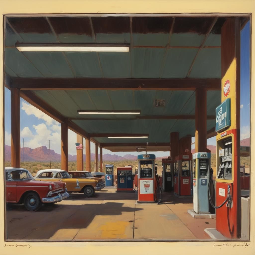 Gas Station Interior in Arizona, Oil Painting