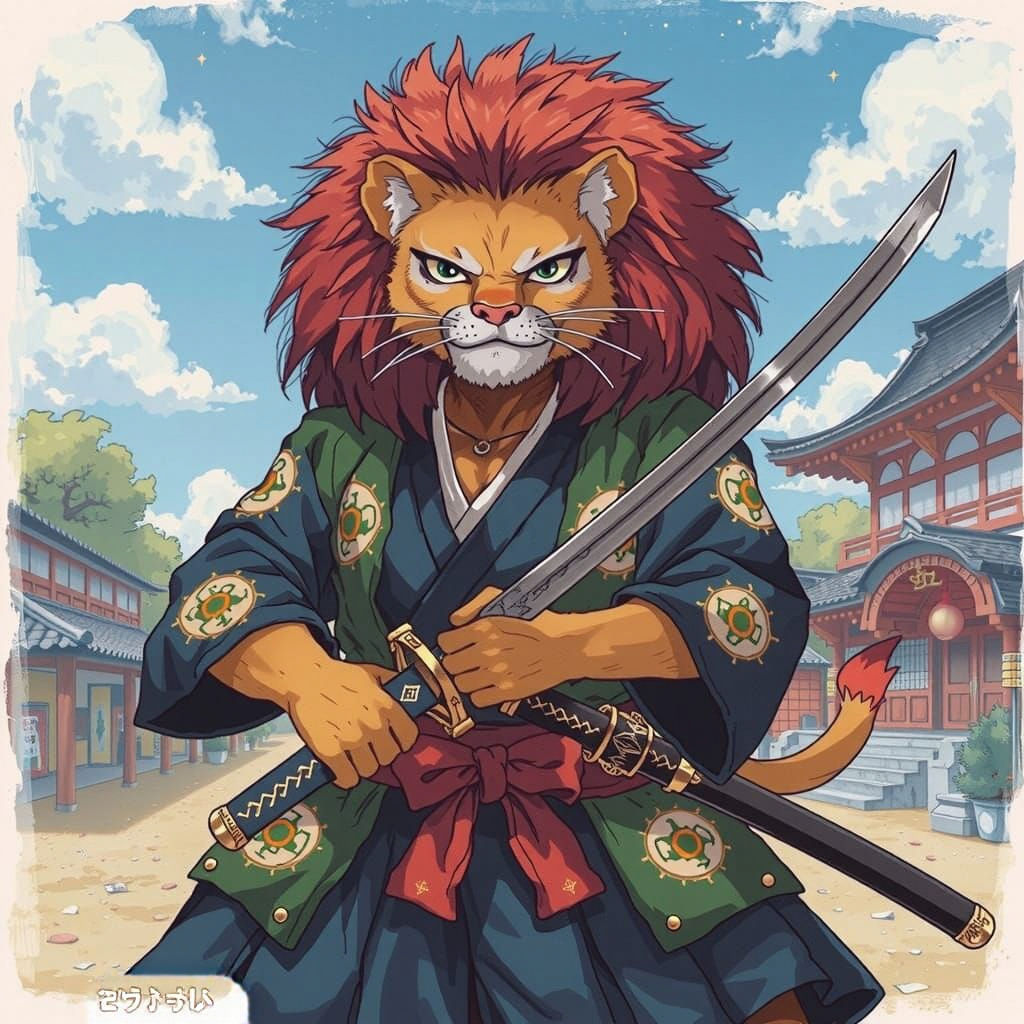 Lion Samurai in Anime Manga Style