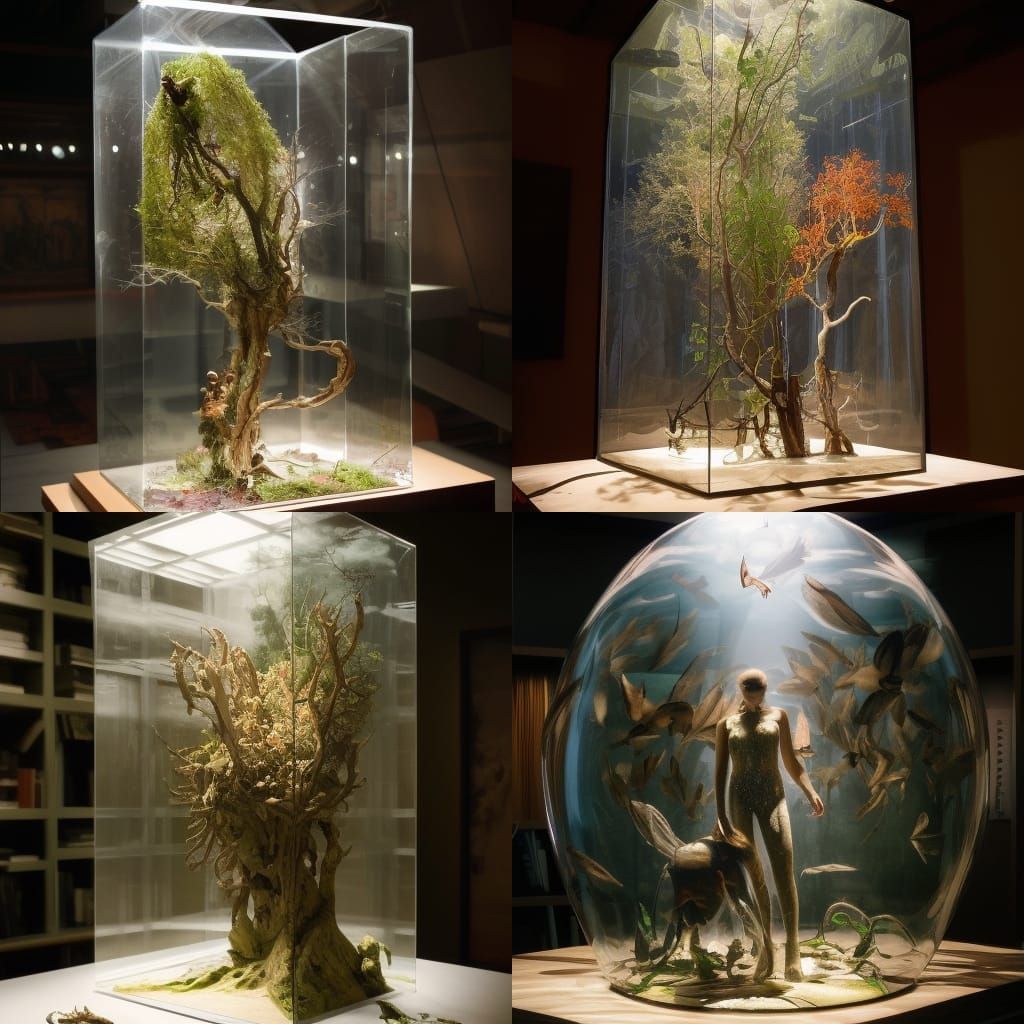 Ethereal Nature in Glass Box, Photorealistic 8k