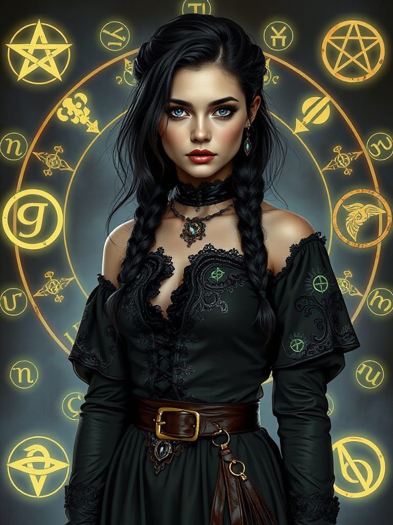 A full-length digital illustration of beautiful female alche...