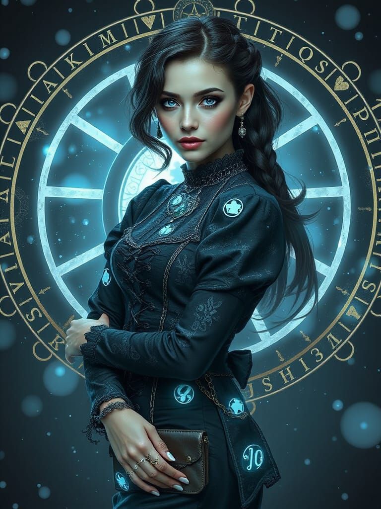 A full-length digital illustration of beautiful female alche...