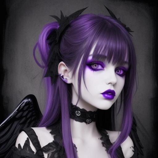 Gothic Angel in Black and Purple Hues