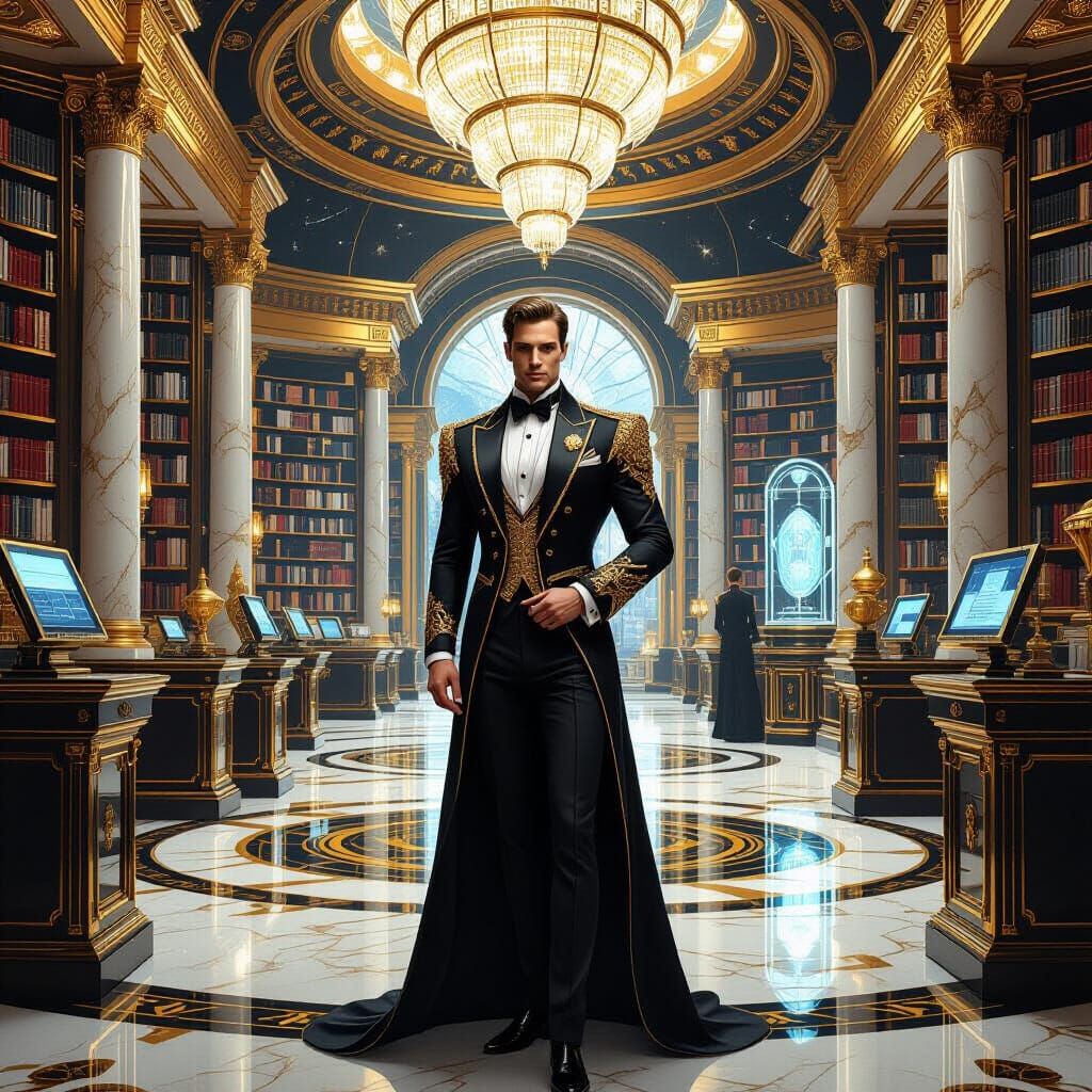 Elegant Man in Versace-Inspired High-Tech Home