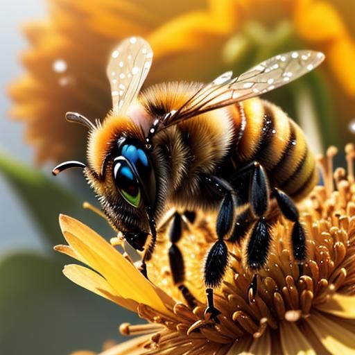Macro Photo of Bee Drinking Honey