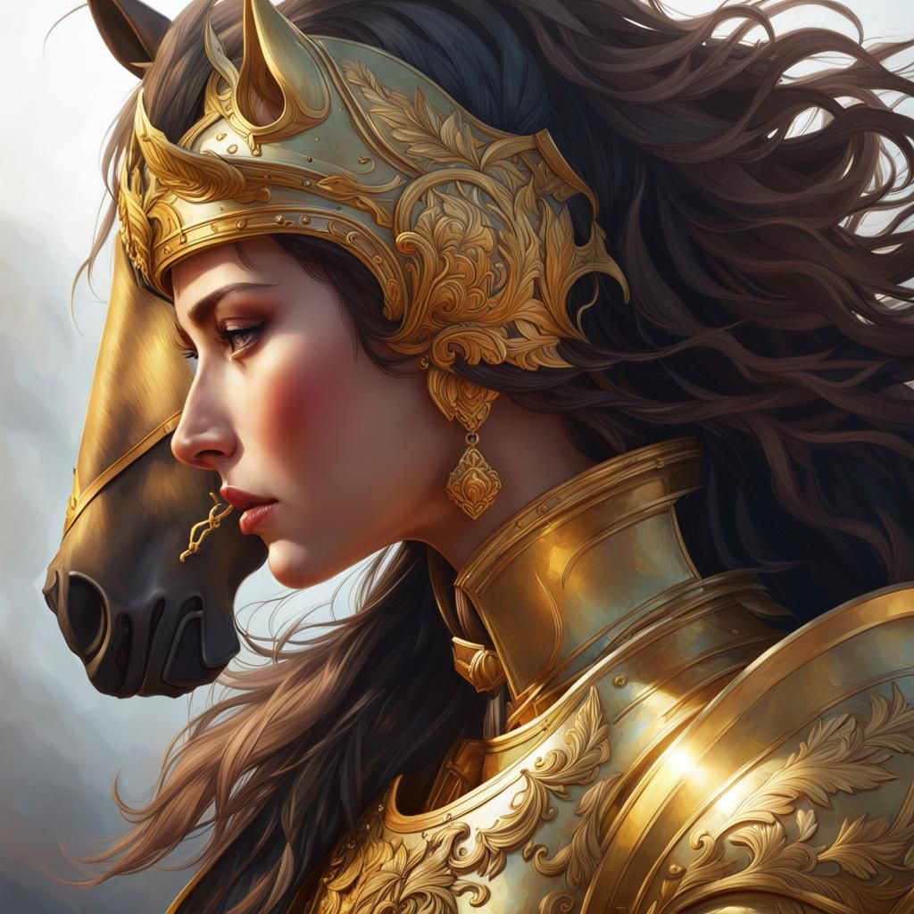 Holy Knight on Golden Horse Portrait
