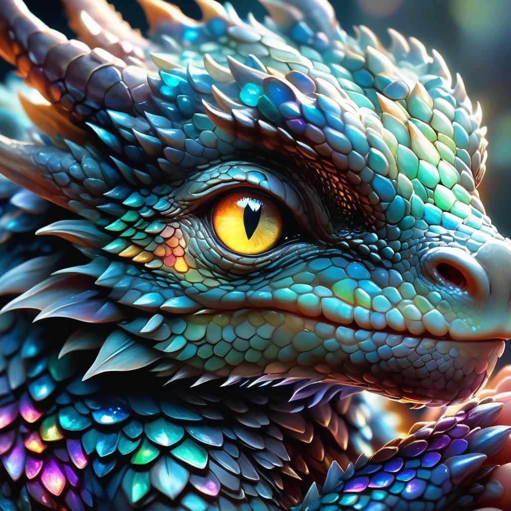 Miniature Dragon on Thumb in Hyper-Realistic Digital Art