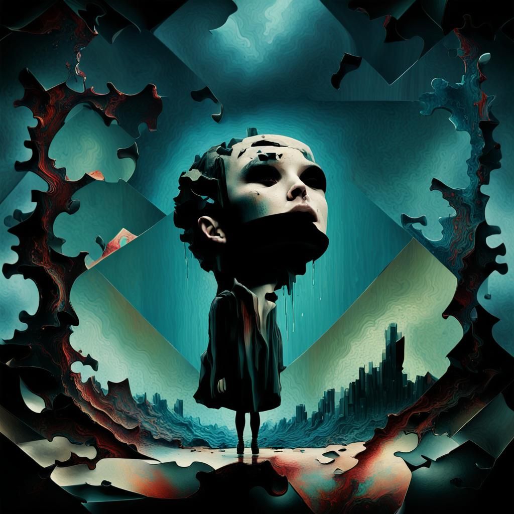 Mysterious Fragmented Portrait in Digital Collage Style