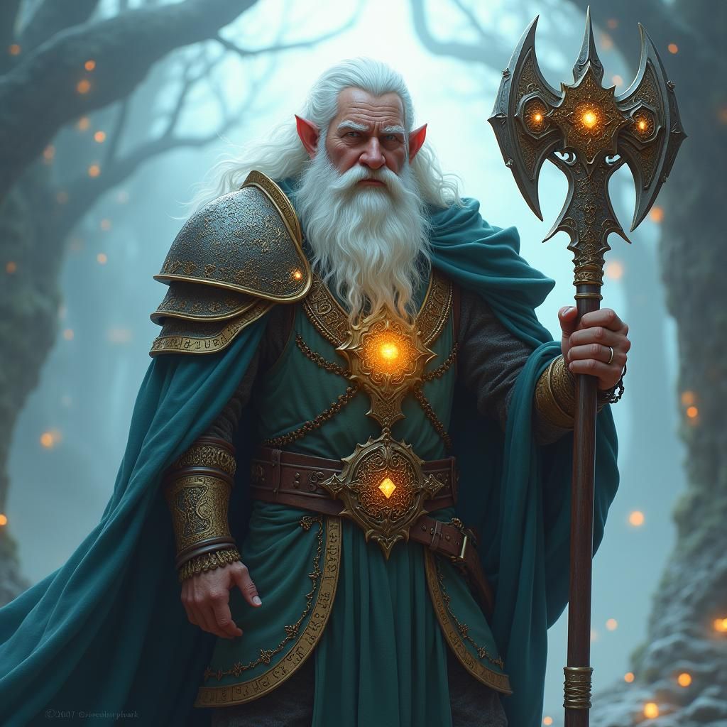 Dwarf Cleric with Amulet in Mystical Landscape