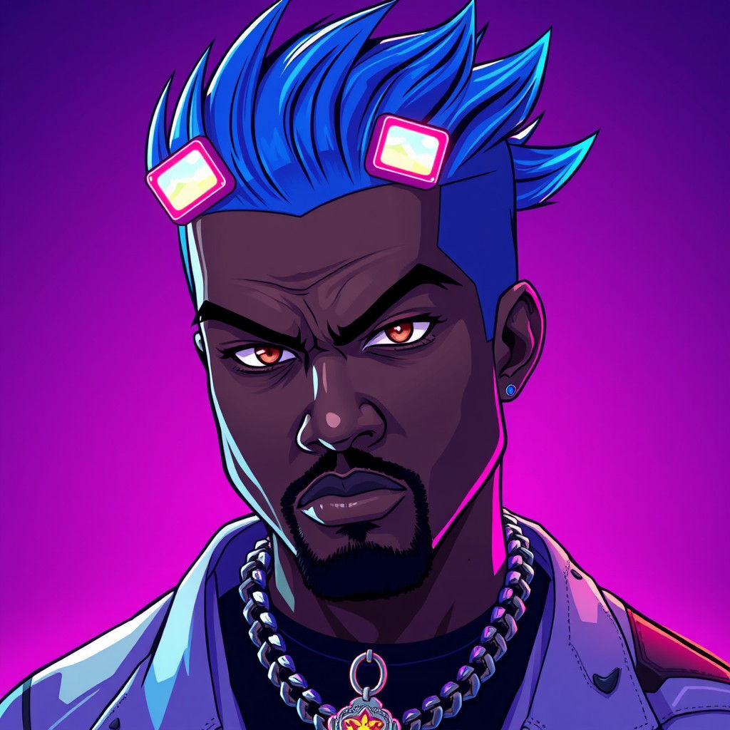 Anime Avatar with Electric Blue Hair in Sci-Fi Style