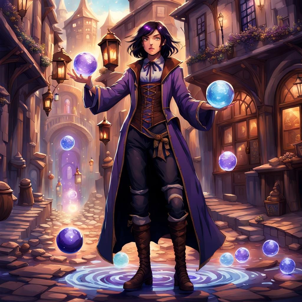 Woman Wizard Casting Water Spell in Renaissance Street