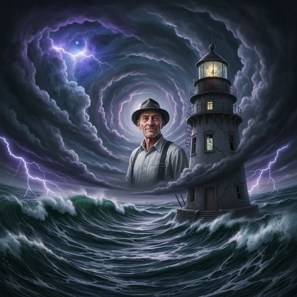Stormy Sea Lighthouse Keeper in Surreal Style
