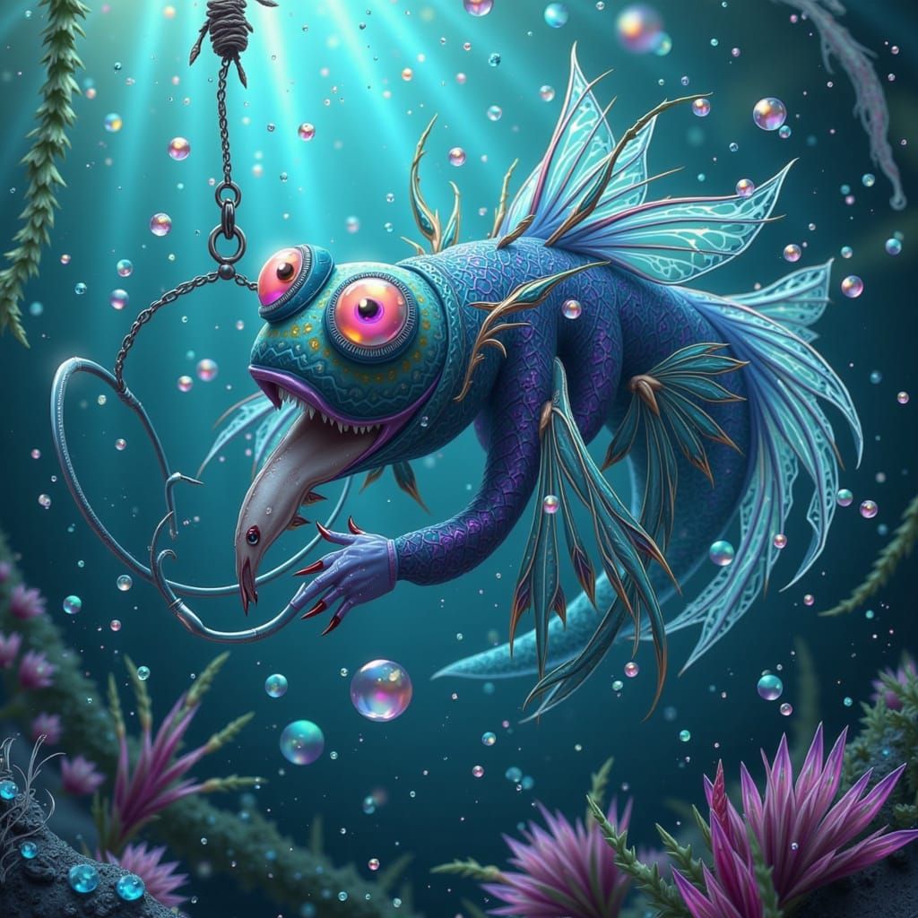 Underwater Neon Seamonster with Salmon