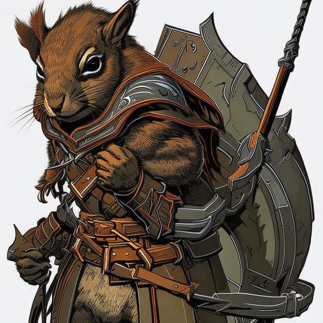 Squirrel Rogue in High Fantasy, Inkpunk Concept Art